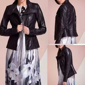 Danier Asymmetrical Zip Front Black Genuine Leather Moto Jacket size 4